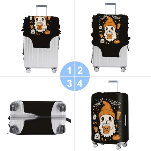 THISFIND Cute Ghost Halloween Luggage Cover – Bubble Tea Suitcase Protector with Pumpkin & Bat Design – Stretchable Travel Cover for 18-22 Inch Luggage, S - Image 5