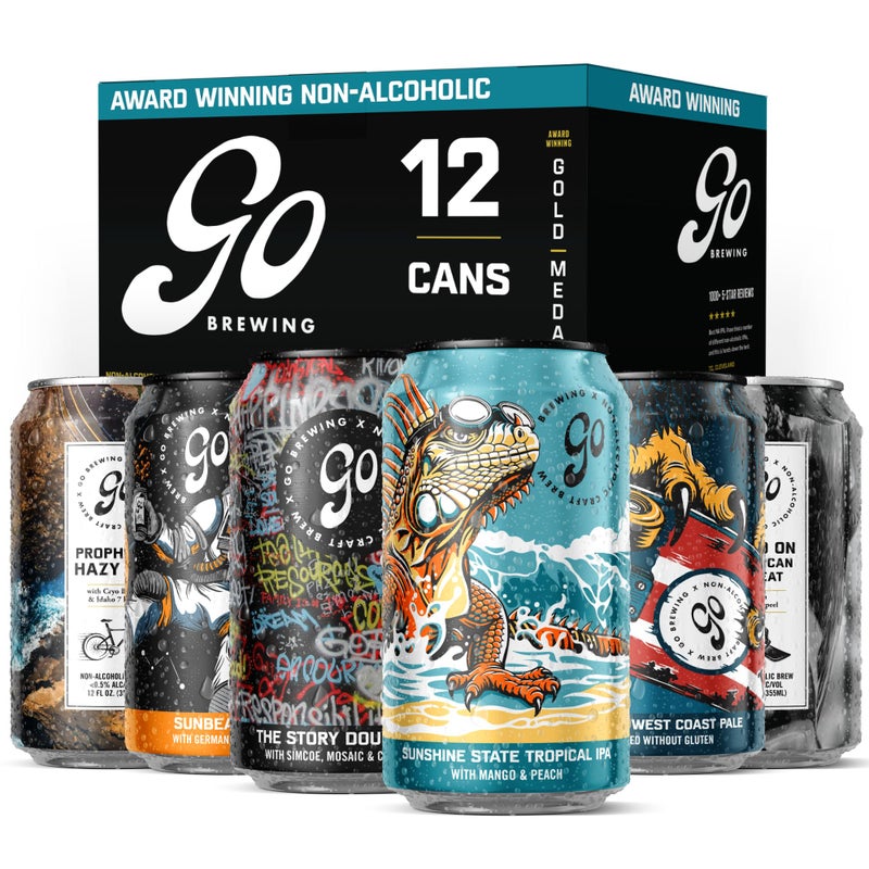 Go Brewing - 12 Mixed Pack - Non-Alcoholic Craft Brew - Small Batch Brew - Classic Ingredients - Non Alcoholic Assorted Variety Pack - Low-Calorie, NA Brew - Ideal for Any Occasion (12 oz, 12 Pack) - Image 1