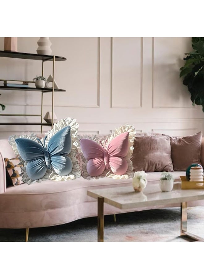 LBMT وسادة أنيقة على شكل فراشة مع حواف من الدانتيل،وسادة مقعد ناعمة محشوة على شكل فراشة،وسائد زخرفية لطيفة، مناسبة كوسادة للأريكة وغرفة المعيشة وغرفة النوم وكرسي المكتب (وردي) - Image 4