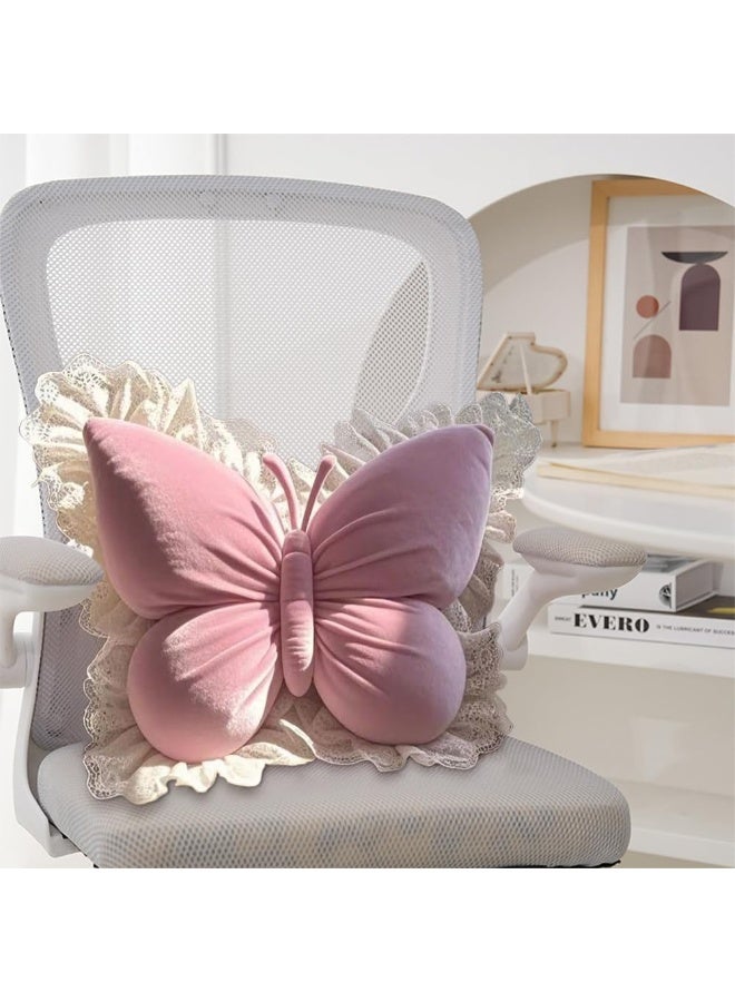 LBMT وسادة أنيقة على شكل فراشة مع حواف من الدانتيل،وسادة مقعد ناعمة محشوة على شكل فراشة،وسائد زخرفية لطيفة، مناسبة كوسادة للأريكة وغرفة المعيشة وغرفة النوم وكرسي المكتب (وردي) - Image 5