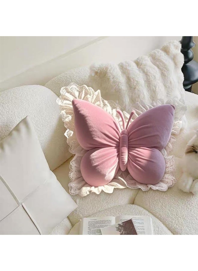 LBMT وسادة أنيقة على شكل فراشة مع حواف من الدانتيل،وسادة مقعد ناعمة محشوة على شكل فراشة،وسائد زخرفية لطيفة، مناسبة كوسادة للأريكة وغرفة المعيشة وغرفة النوم وكرسي المكتب (وردي) - Image 2