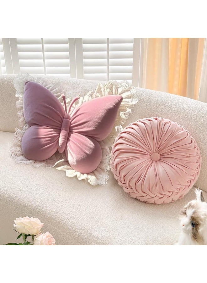 LBMT وسادة أنيقة على شكل فراشة مع حواف من الدانتيل،وسادة مقعد ناعمة محشوة على شكل فراشة،وسائد زخرفية لطيفة، مناسبة كوسادة للأريكة وغرفة المعيشة وغرفة النوم وكرسي المكتب (وردي) - Image 3