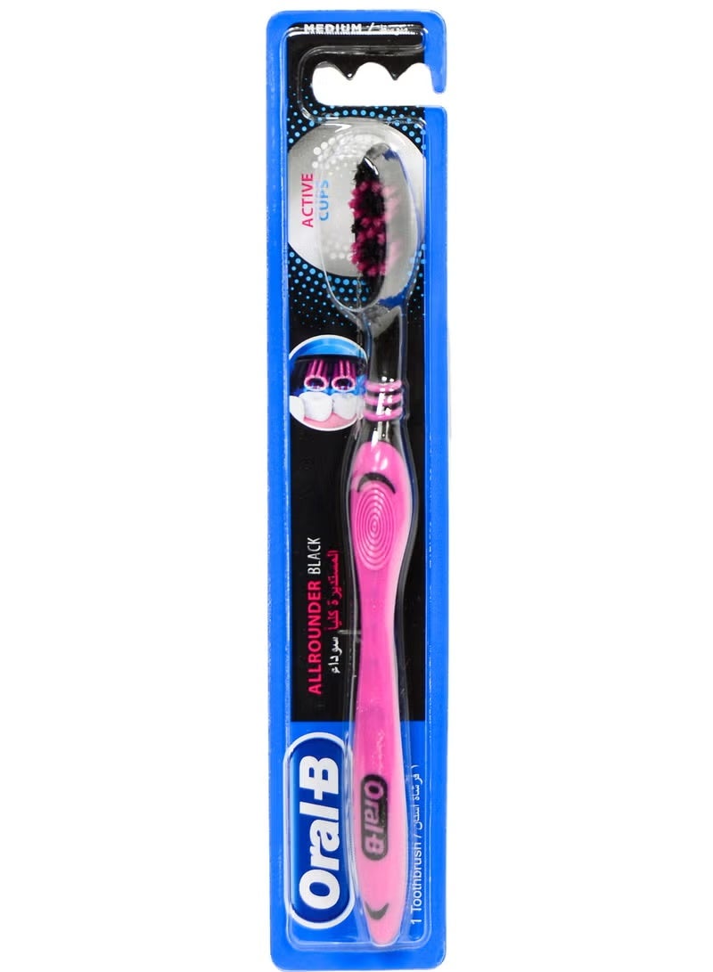أورال بي أورال-بي فرشاة أسنان السوداء المحيطة، فرشاة أسنان يدوية متوسطة، عبوة واحدة، متعددة الألوان - Image 1