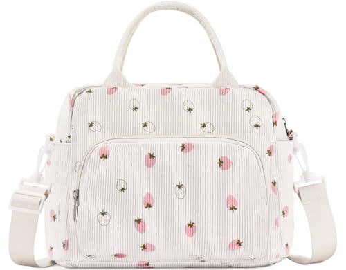 GASSDA Lunch Box for Women Insulated Lunch Bag Women Adult Cute Lunch Bags Reusable Lunchbox Cooler Tote Bag for Work Picnic BeigeLight Strawberry - Image 1