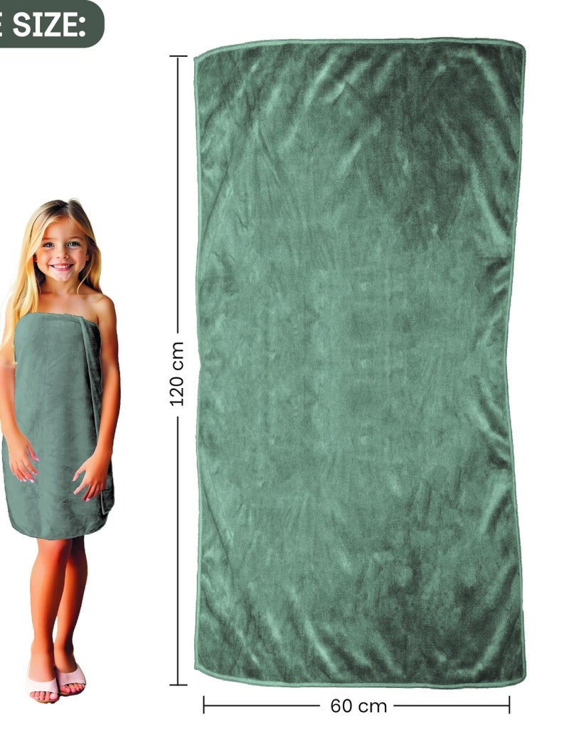 HOUSSE HOUSSE Premium Microfiber Bath Towel Large 60 * 120 cm Quick Dry Towels Specially for Kids Age 0-16 Years | Super Soft Plush 450 GSM | Ultra Absorbent for Home Swimming Sports & Travel (Dusty Olive)  - Image 2