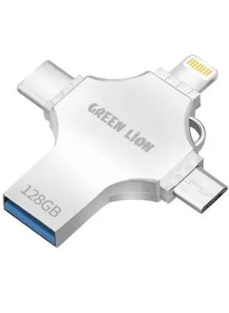 GreenLion 4-in-1 USB Flash Drive 128GB - Silver  - Image 1