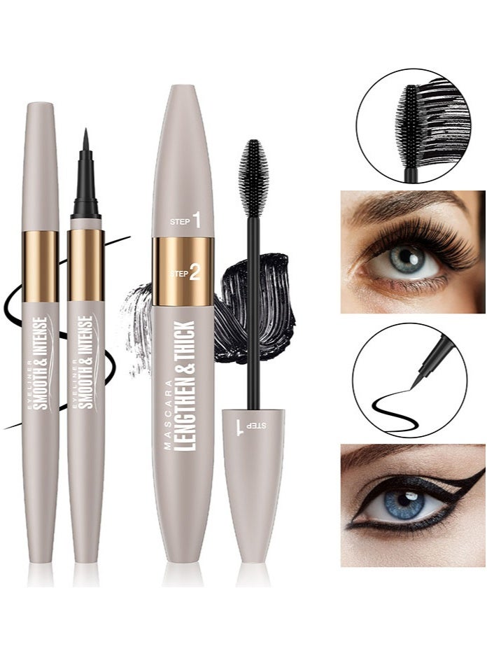 Cross-border best-selling mascara + eyeliner duo set - Waterproof and sweat-resistant, long and curled eyeliner - Image 1