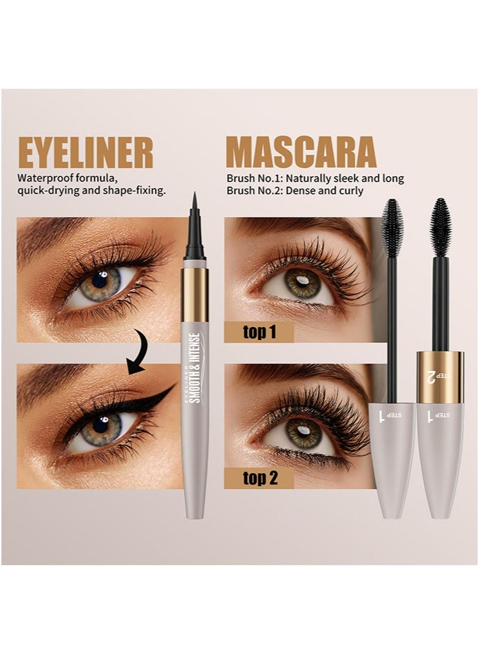 Cross-border best-selling mascara + eyeliner duo set - Waterproof and sweat-resistant, long and curled eyeliner - Image 2