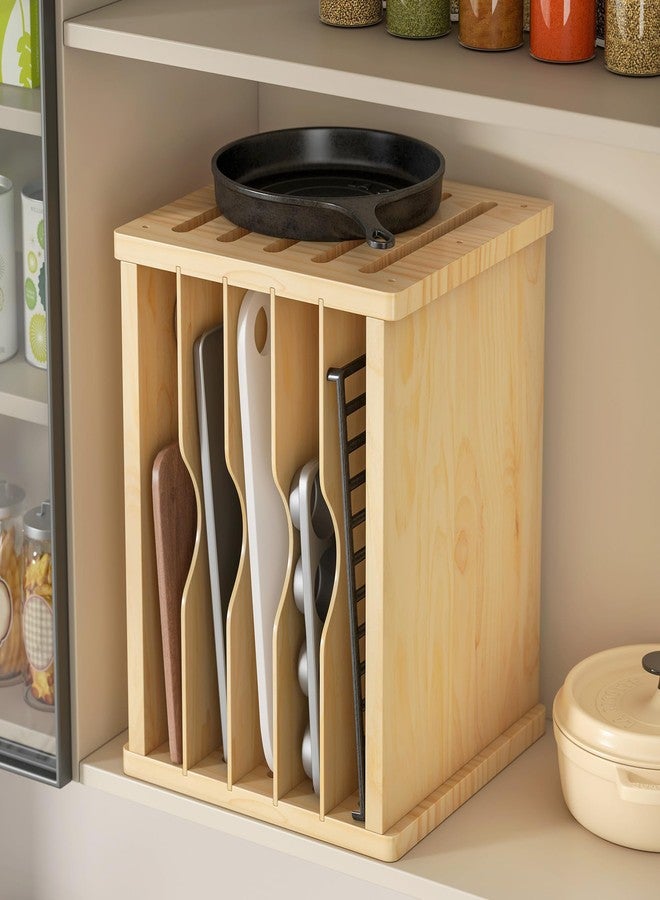tonchean 6 Tier Wooden Tray Dividers for Cabinets Baking Cookie Sheet Organizer for Pot, Pans, Baking Tray Organizer for Kitchen Documents Storage - Image 2