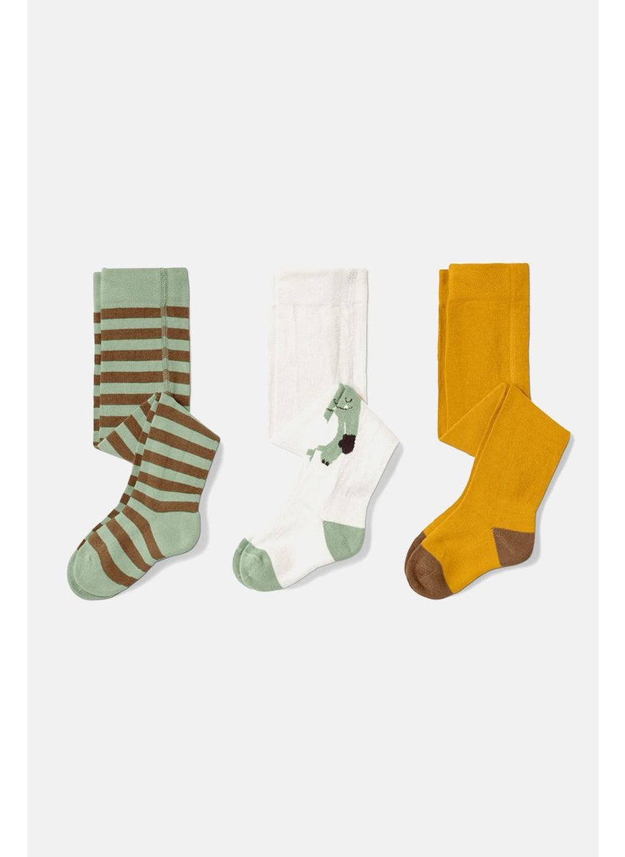 Tchibo Toddlers Girl 3 Pair Pull On Stripe Tights, Green Combo  - Image 2