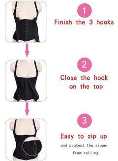 AGD Women's Zippered Waist Trainer Corset Workout Corset Black  - Image 4