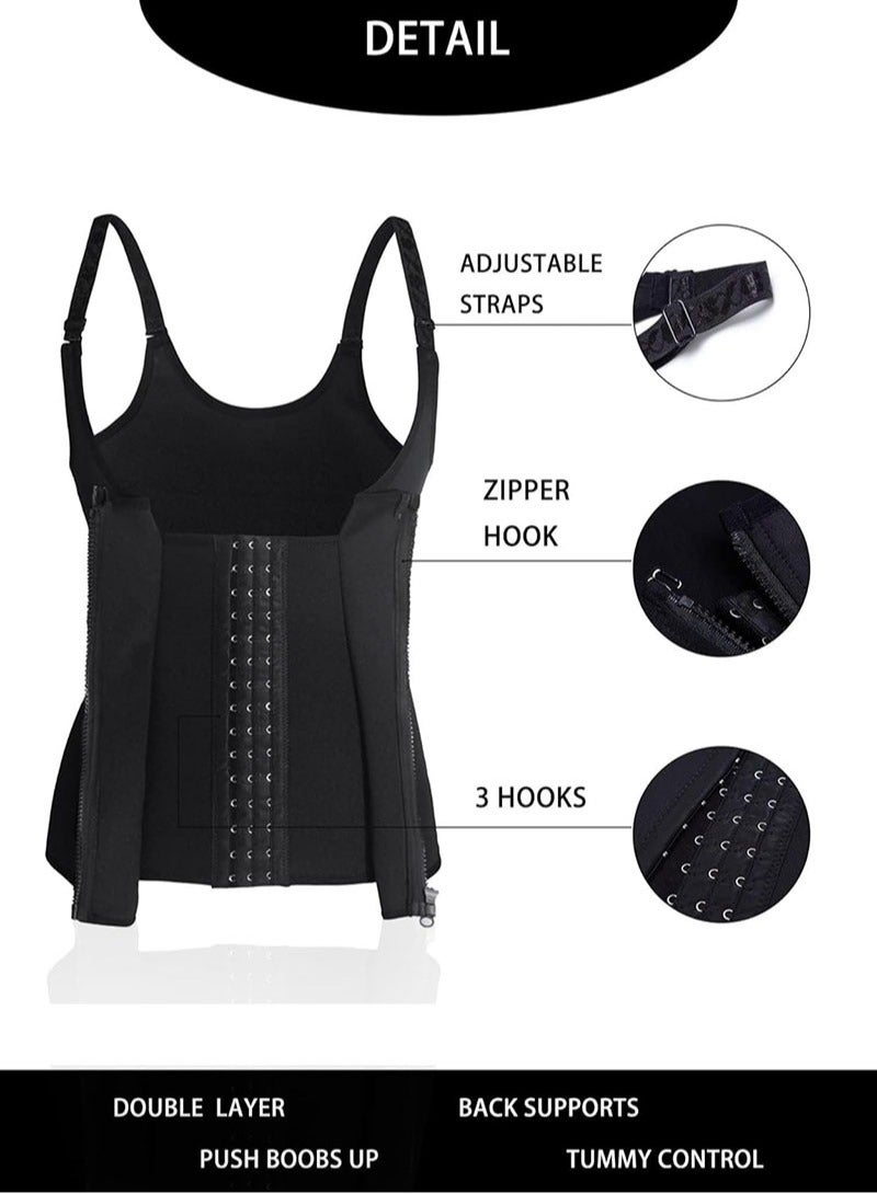 AGD Women's Zippered Waist Trainer Corset Workout Corset Black - Image 2
