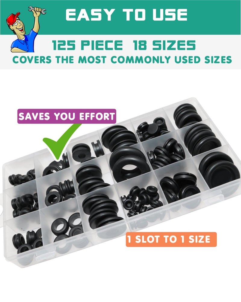 Gysxrda Rubber Grommet 125 PC - 18 Sizes Firewall Rubber Hole Plugs Rubber Grommets for Wiring, Automotive Firewall Grommet, Home Improvement Cord Pipe Wire Organization - Image 5