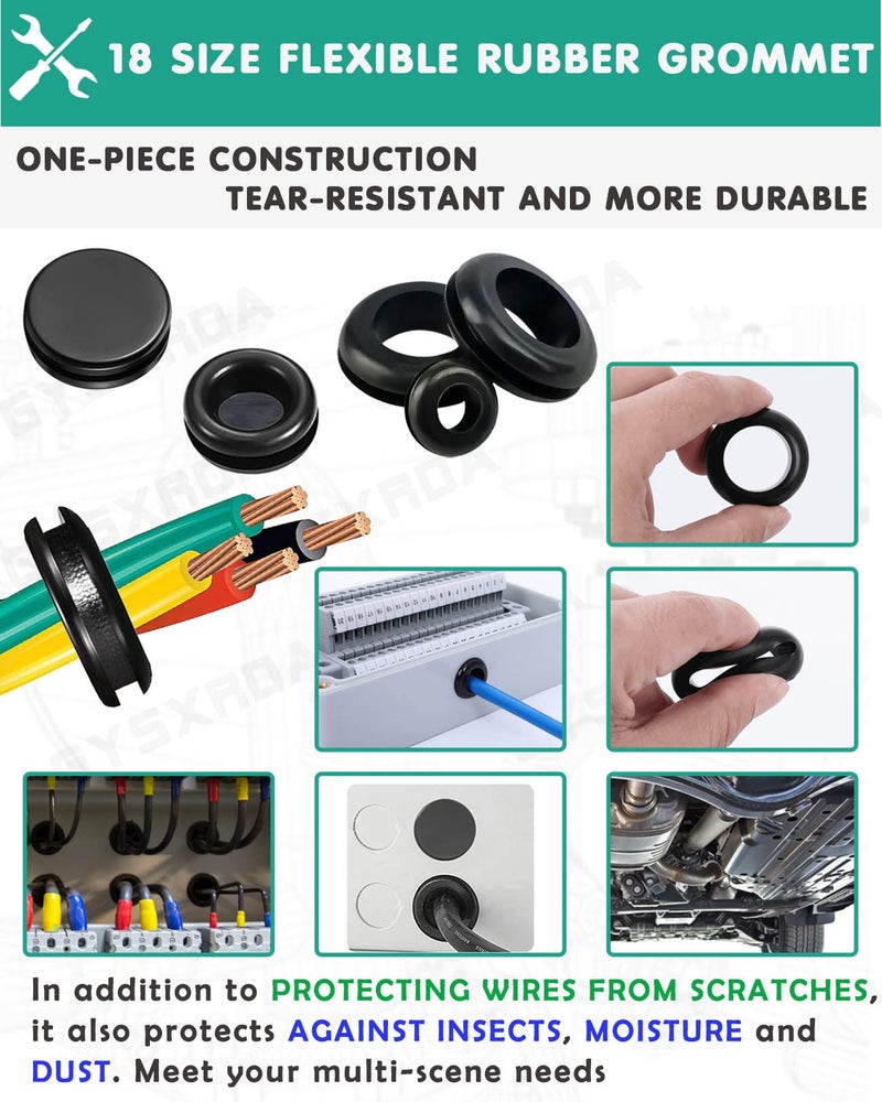 Gysxrda Rubber Grommet 125 PC - 18 Sizes Firewall Rubber Hole Plugs Rubber Grommets for Wiring, Automotive Firewall Grommet, Home Improvement Cord Pipe Wire Organization - Image 4