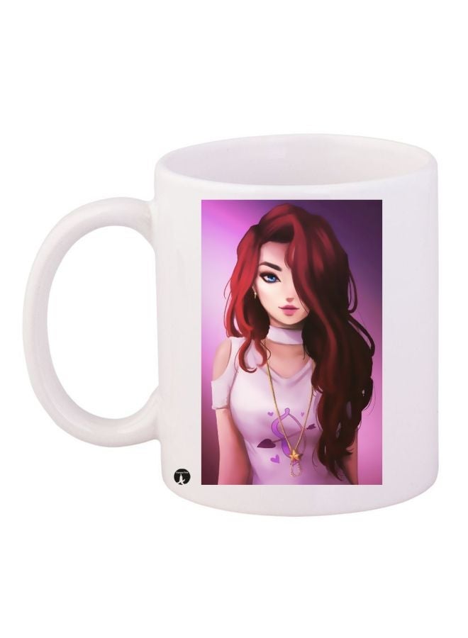 Girl Printed Coffee Mug White/Pink/Violet 11ounce