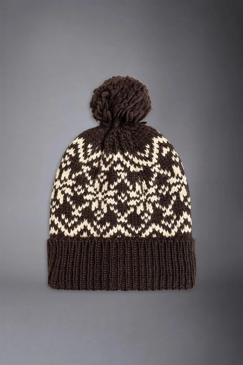 Men's cap with pompom - White/Bordeaux