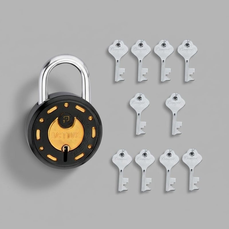 ONEPRO Azco Round Locks Multiple Keys Padlocks 52mm 65mm Steel Levers Double Locking, Strong Hardened Shackle Lock and Key for Home Door Shutter Shop Office Main Gate (10 Keys 50mm Black Pack of 1) - Image 1