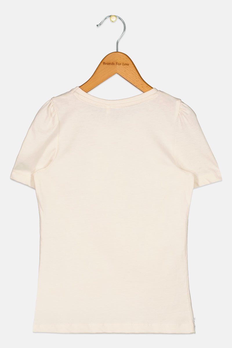 NAME IT Kids Girl Round Neck Short Sleeves Graphic Print T-Shirt, Beige - Image 2