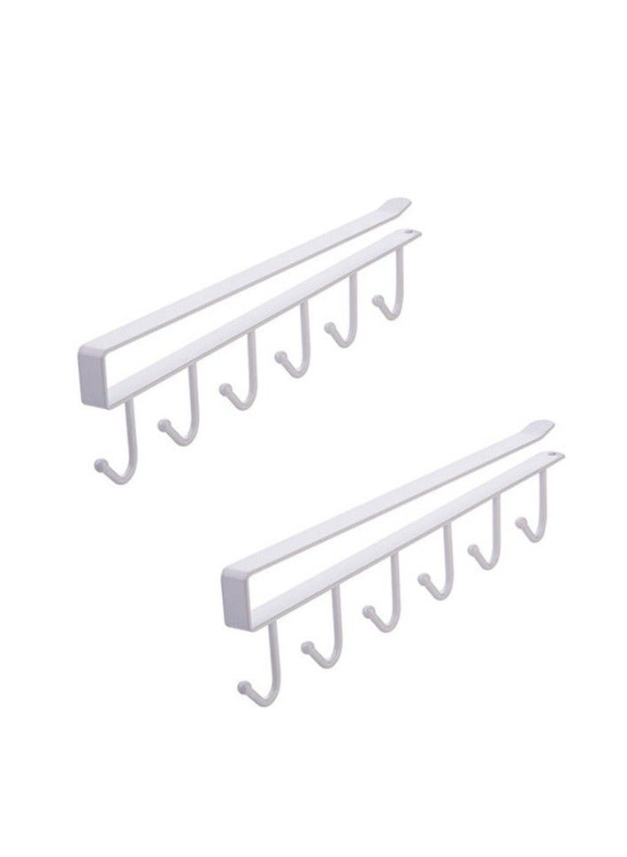 2pcs Hooks Cup Holder  Cupboard Shelf Hanging Hook Iron Hanging Row Hooks with 6 Hooks Kitchen Tool Rack for Cups Kitchen Utensils Ties Belts Scarf Keys  - Image 1