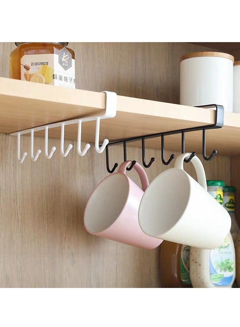 2pcs Hooks Cup Holder  Cupboard Shelf Hanging Hook Iron Hanging Row Hooks with 6 Hooks Kitchen Tool Rack for Cups Kitchen Utensils Ties Belts Scarf Keys  - Image 2