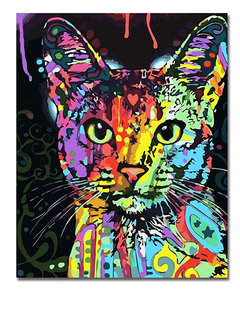 Paint by Numbers Kits, DIY Canvas Painting for Kids  Adults Beginner, Oil Drawing Paintwork and Paintbrushes, Bright Acrylic ment - Colorful Abstract Cats Gift Beginners or Hobbyists - Image 1