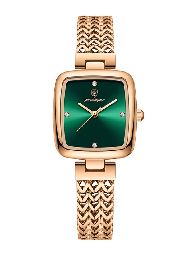 POEDAGAR POEDAGAR Women's Fashion Quartz Watch - Rose Gold Case with Elegant Green Dial, Stainless Steel Bracelet, Ultra-Thin Design, 30M Water Resistant, Perfect for Daily Wear, Office & Special Occasions  - Image 1
