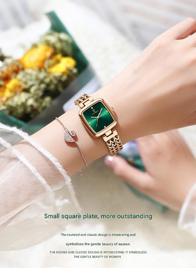 POEDAGAR POEDAGAR Women's Fashion Quartz Watch - Rose Gold Case with Elegant Green Dial, Stainless Steel Bracelet, Ultra-Thin Design, 30M Water Resistant, Perfect for Daily Wear, Office & Special Occasions  - Image 2