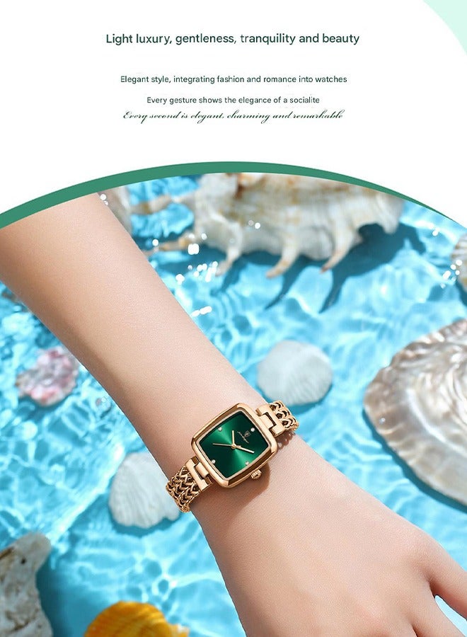POEDAGAR POEDAGAR Women's Fashion Quartz Watch - Rose Gold Case with Elegant Green Dial, Stainless Steel Bracelet, Ultra-Thin Design, 30M Water Resistant, Perfect for Daily Wear, Office & Special Occasions  - Image 3