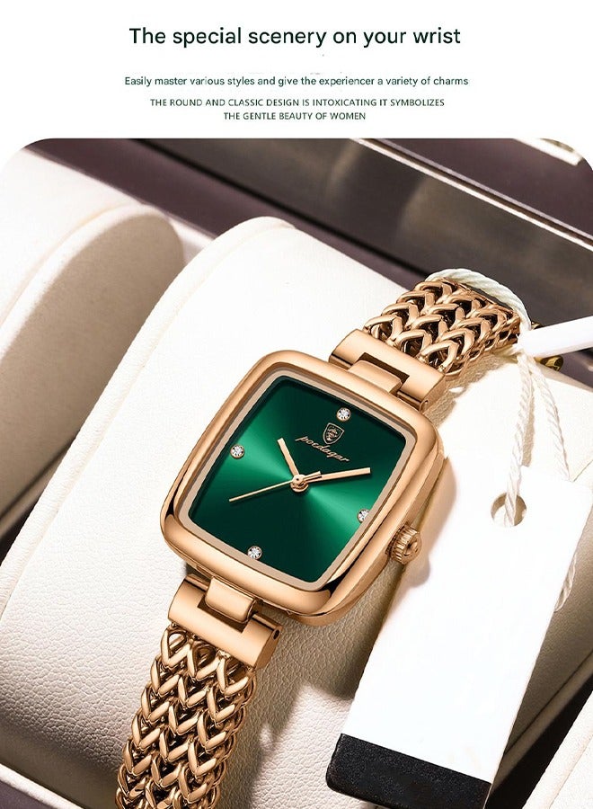 POEDAGAR POEDAGAR Women's Fashion Quartz Watch - Rose Gold Case with Elegant Green Dial, Stainless Steel Bracelet, Ultra-Thin Design, 30M Water Resistant, Perfect for Daily Wear, Office & Special Occasions  - Image 4