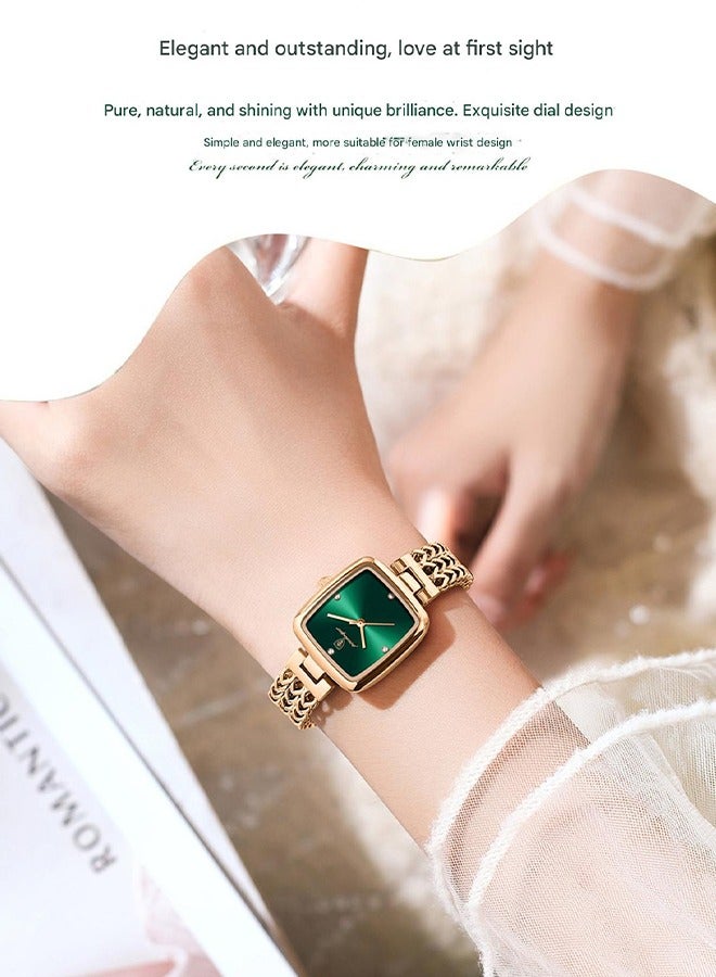 POEDAGAR POEDAGAR Women's Fashion Quartz Watch - Rose Gold Case with Elegant Green Dial, Stainless Steel Bracelet, Ultra-Thin Design, 30M Water Resistant, Perfect for Daily Wear, Office & Special Occasions  - Image 5