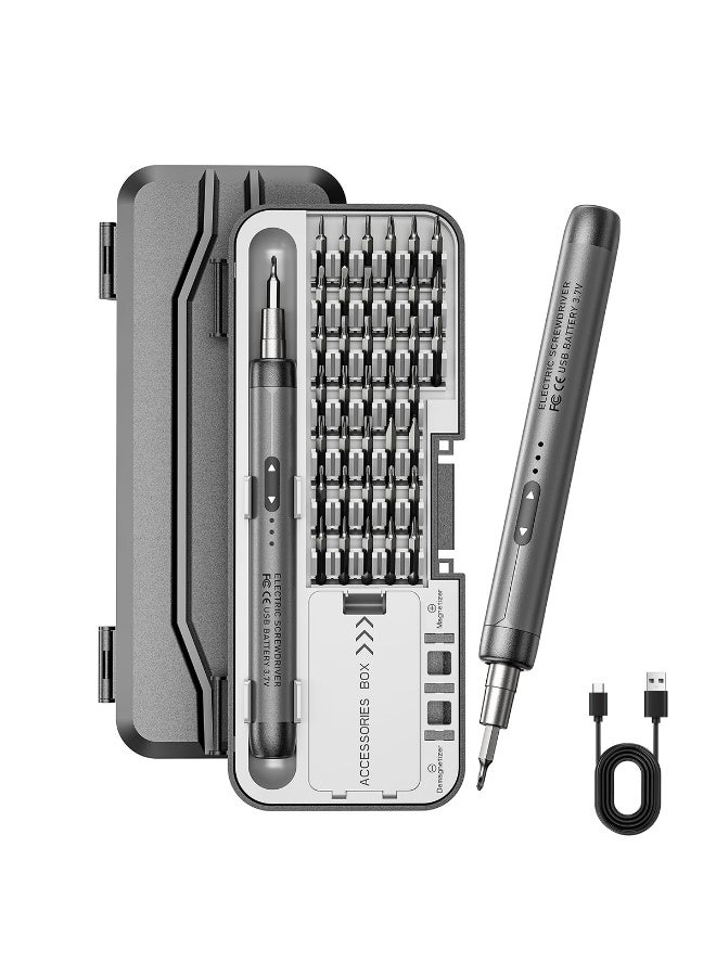 HASTHIP® Precision Screwdriver Set, 46 in 1 Precision Mini Electric Screwdriver with 38 Bits & 6 Pry Tools Tool Box, Multifunction Magnetic Driver Bit Set, USB Rechargeable for Phone, Camera, Watch - Image 1