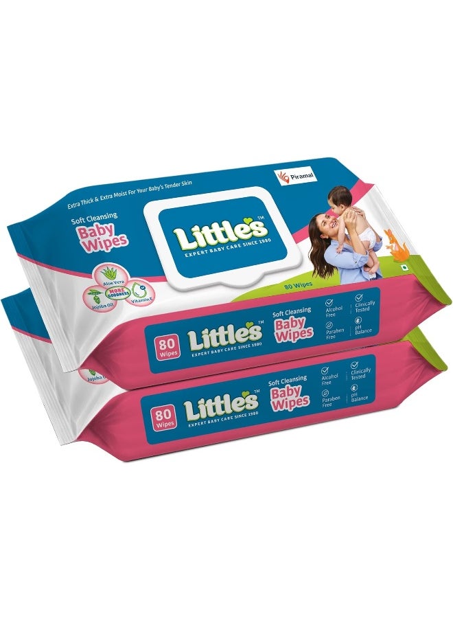 Little's - Little's Soft Cleansing Baby Wipes Lid, 80 Wipes (Pack of 2) - Image 1