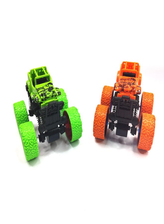 RAINBOW RIDERS 2 Pcs Friction Powered Mini Monster Cars Green & Orange for Kids 3+ Years Big Rubber Tires Unbreakable Blaze Truck Children's Toy (Orange & Green) - Image 4