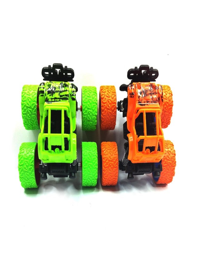 RAINBOW RIDERS 2 Pcs Friction Powered Mini Monster Cars Green & Orange for Kids 3+ Years Big Rubber Tires Unbreakable Blaze Truck Children's Toy (Orange & Green) - Image 3