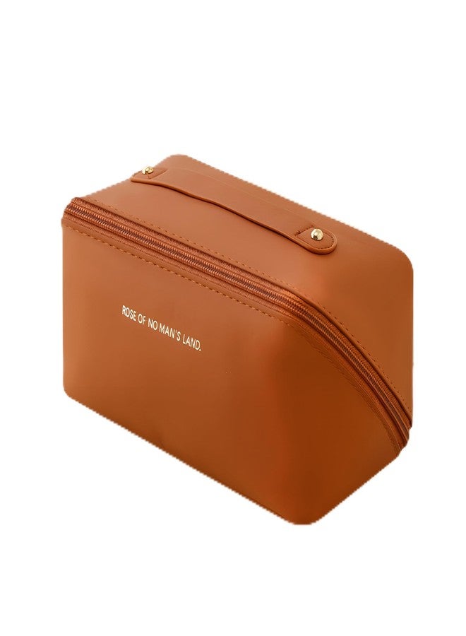 CLAPONE Makeup Pouch Bag Travel Makeup Bag Leather Makeup Organizer Bag/Cosmetic Pouch for Women/Travel Toiletry Bag/Large Capacity Cosmetic Bags Women/Waterproof Portable Pouch Toiletry Bag (Brown) - Image 1