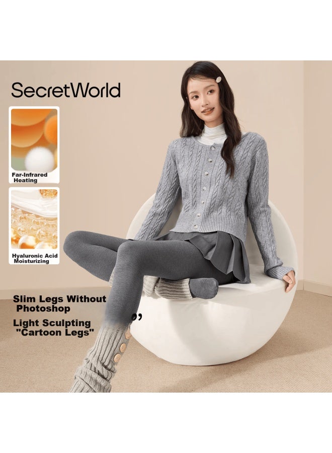 Secretworld Women's Grey Fleece-lined Leggings Autumn Winter Thickened Slimming Tights Warm Pants Slim Legs Optical Illusion - Image 1