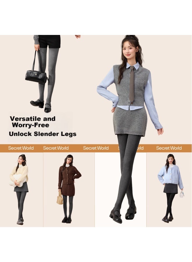 Secretworld Women's Grey Fleece-lined Leggings Autumn Winter Thickened Slimming Tights Warm Pants Slim Legs Optical Illusion - Image 4