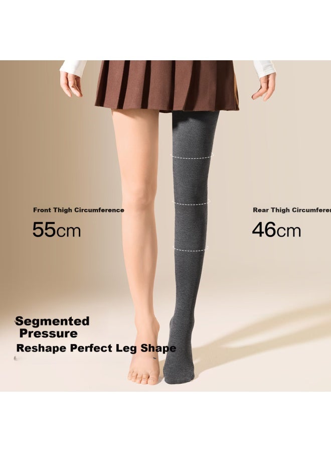 Secretworld Women's Grey Fleece-lined Leggings Autumn Winter Thickened Slimming Tights Warm Pants Slim Legs Optical Illusion - Image 2