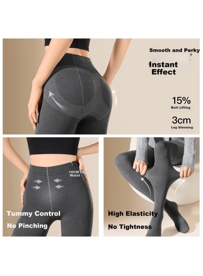 Secretworld Women's Grey Fleece-lined Leggings Autumn Winter Thickened Slimming Tights Warm Pants Slim Legs Optical Illusion - Image 3