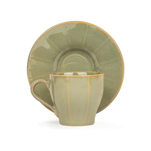 Shay Ceramic Cup and Saucer Set of 6, Pista, 180ml | Cup Saucer Set | 6 Cups and 6 Saucers | Glossy Finish | Tea Set | Ceramic Tea Cup and Saucer Set (Line Cups & Saucers - Pista) - Image 5