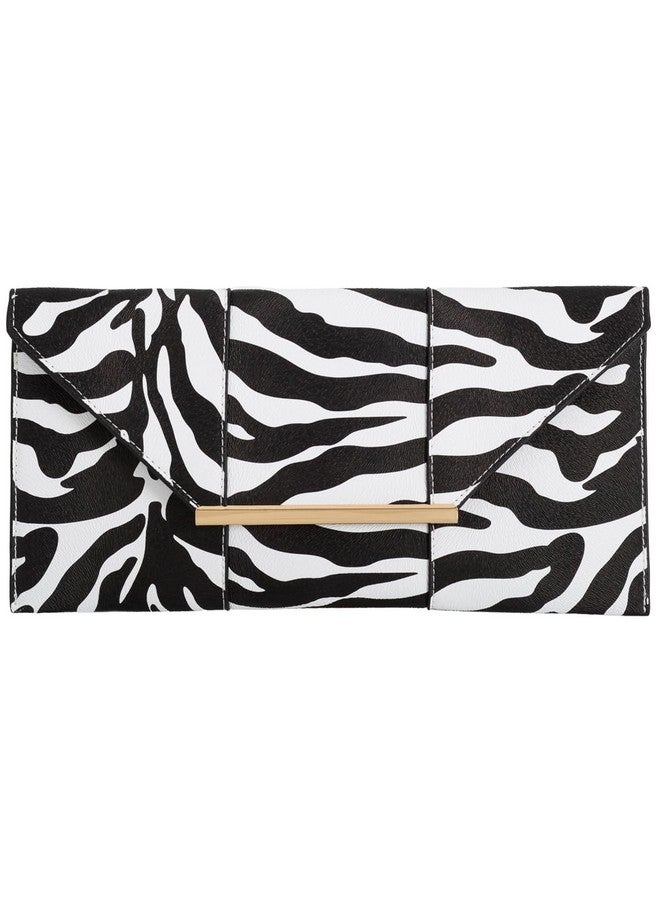 JNB Synthetic Leather Zebra Print Envelope Clutch White1 - Image 1