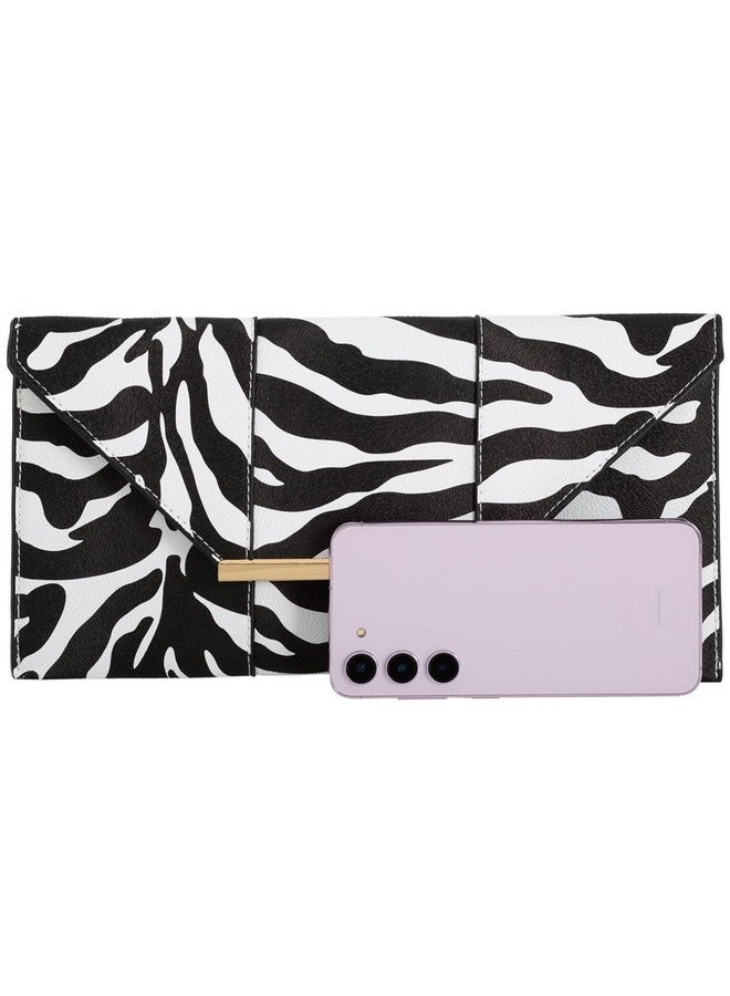 JNB Synthetic Leather Zebra Print Envelope Clutch White1 - Image 5