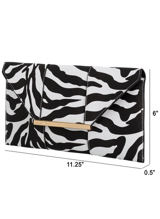 JNB Synthetic Leather Zebra Print Envelope Clutch White1 - Image 3