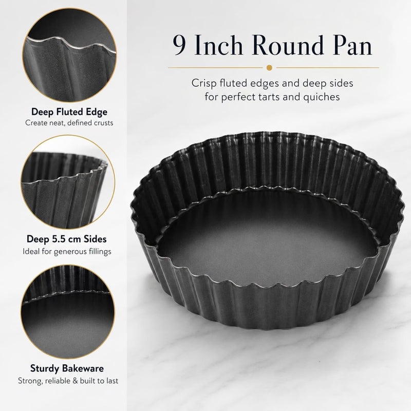 LOLYSIC 2 Pcs Quiche Tins with Loose Base, 21cm/ 8 Inch Loose Bottom Fluted Flan Tins, Carbon Steel Tart Tins with Loose Base, Non Stick Tart Cases Loose Base Quiche Dish for Baking, Black - Image 4