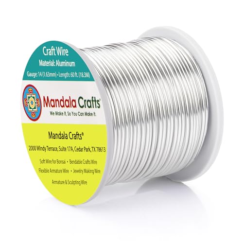 Mandala Crafts 14 Gauge Anodized Aluminum Craft Wire for Jewelry Making - 60 FT Colored Flexible Silver Tone Wire - Bendable for Bonsai Armature Crafting Sculpting - Image 1