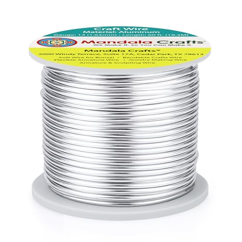 Mandala Crafts 14 Gauge Anodized Aluminum Craft Wire for Jewelry Making - 60 FT Colored Flexible Silver Tone Wire - Bendable for Bonsai Armature Crafting Sculpting - Image 2