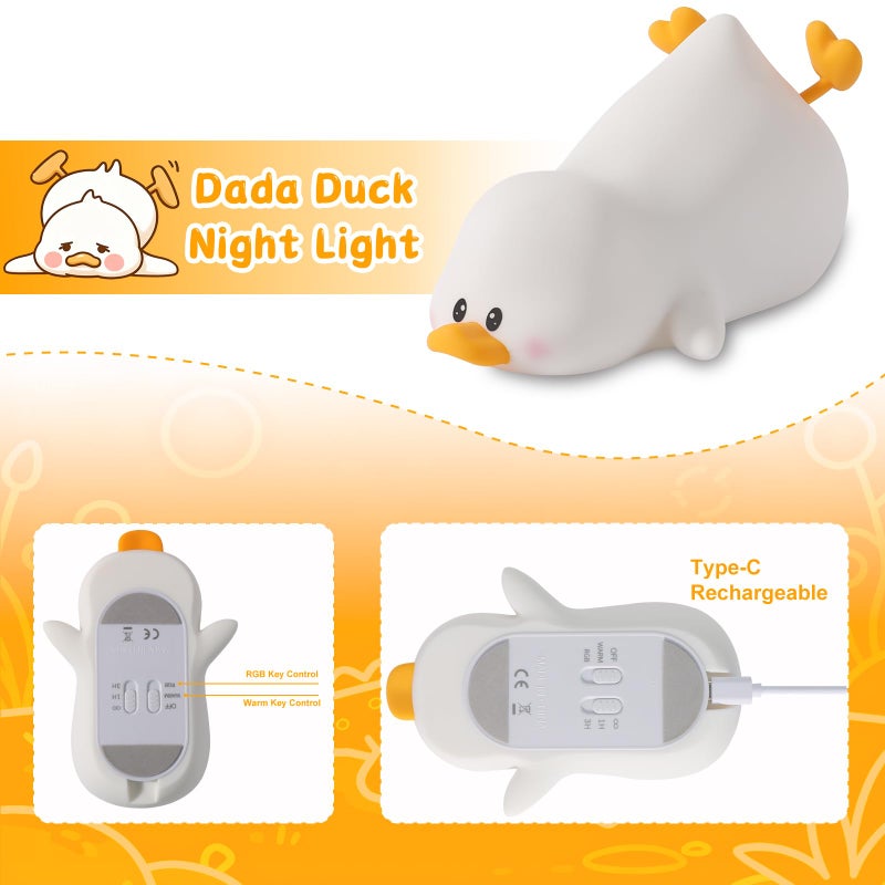 ZKLiLi Night Light for Kids Lamp, 16 Colors Lamp Cute, Dimmable Baby Night Lights for Nursery,Silicone Rechargeable Nightlight for Kids Room, Kawaii Room Decor (Duck) - Image 3
