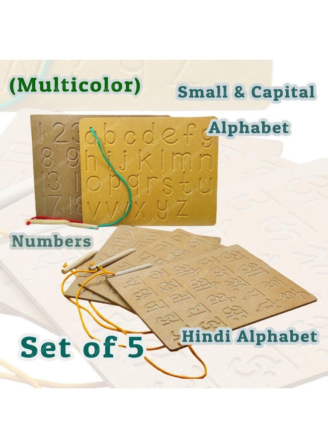 FunBlast FunBlast Writing Practice Tracing Wooden Boards for Kids- Set of 5 Includes Small & Capital Alphabet, Numbers and Hindi Alphabet (Made in India)- Multicolor  - Image 4