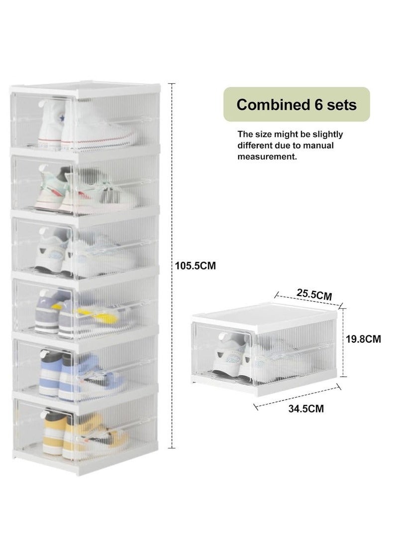 Arabest Shoe Storage Organizer, Clear Installation-free Foldable Shoe Rack Stackable Shoe Box Pack, Portable Cabinet Rack (Transparent 6 Pack)  - Image 2