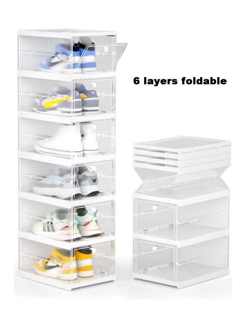 Arabest Shoe Storage Organizer, Clear Installation-free Foldable Shoe Rack Stackable Shoe Box Pack, Portable Cabinet Rack (Transparent 6 Pack)  - Image 1